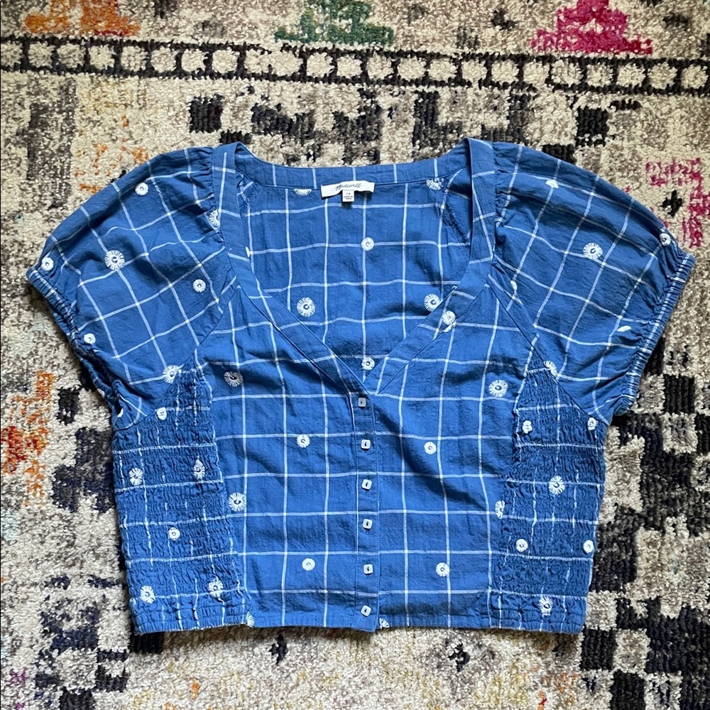 Madewell Blue Grid Pattern Blouse